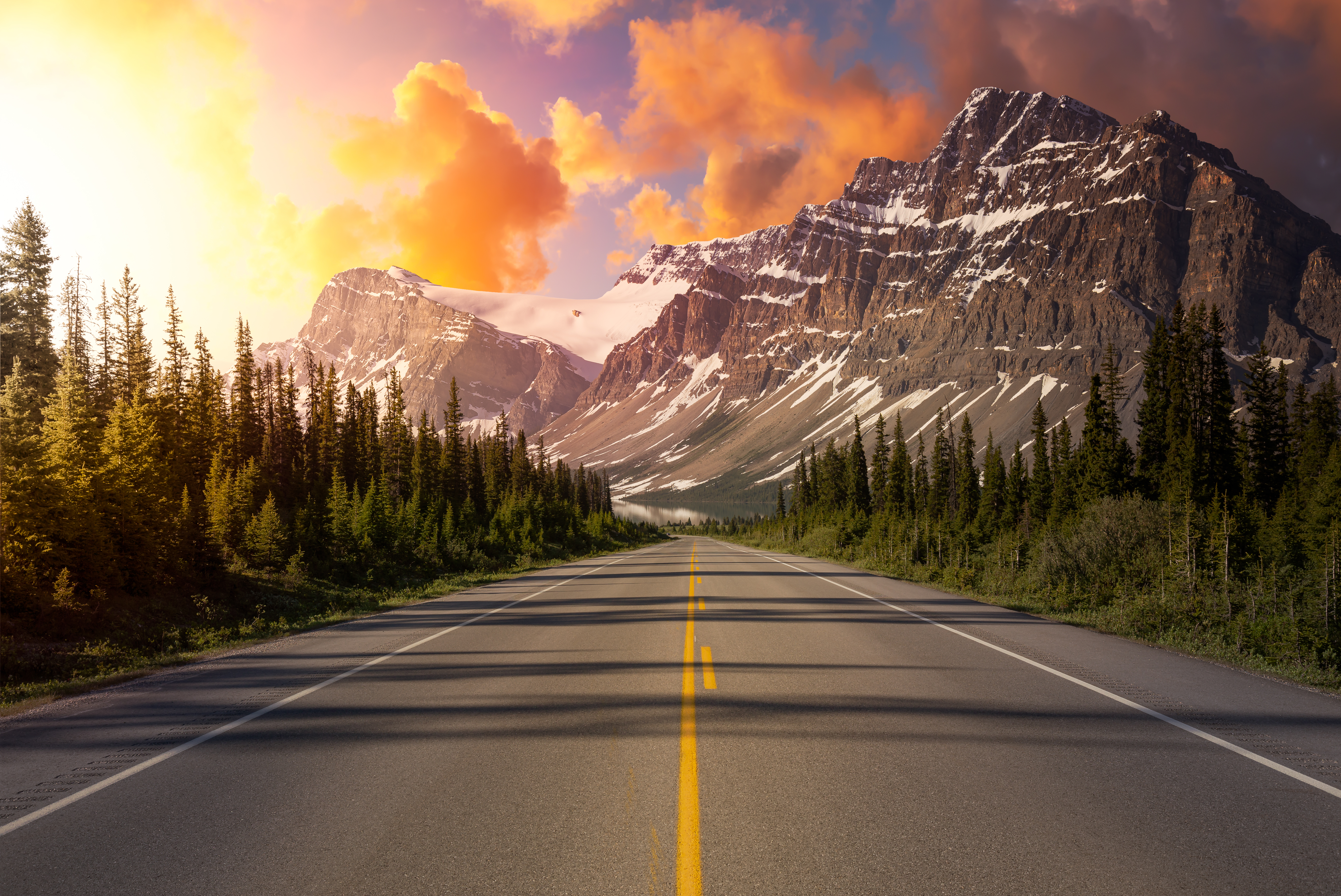 Smuk motorvej gennem Banff Nationalpark med imponerende Rocky Mountains