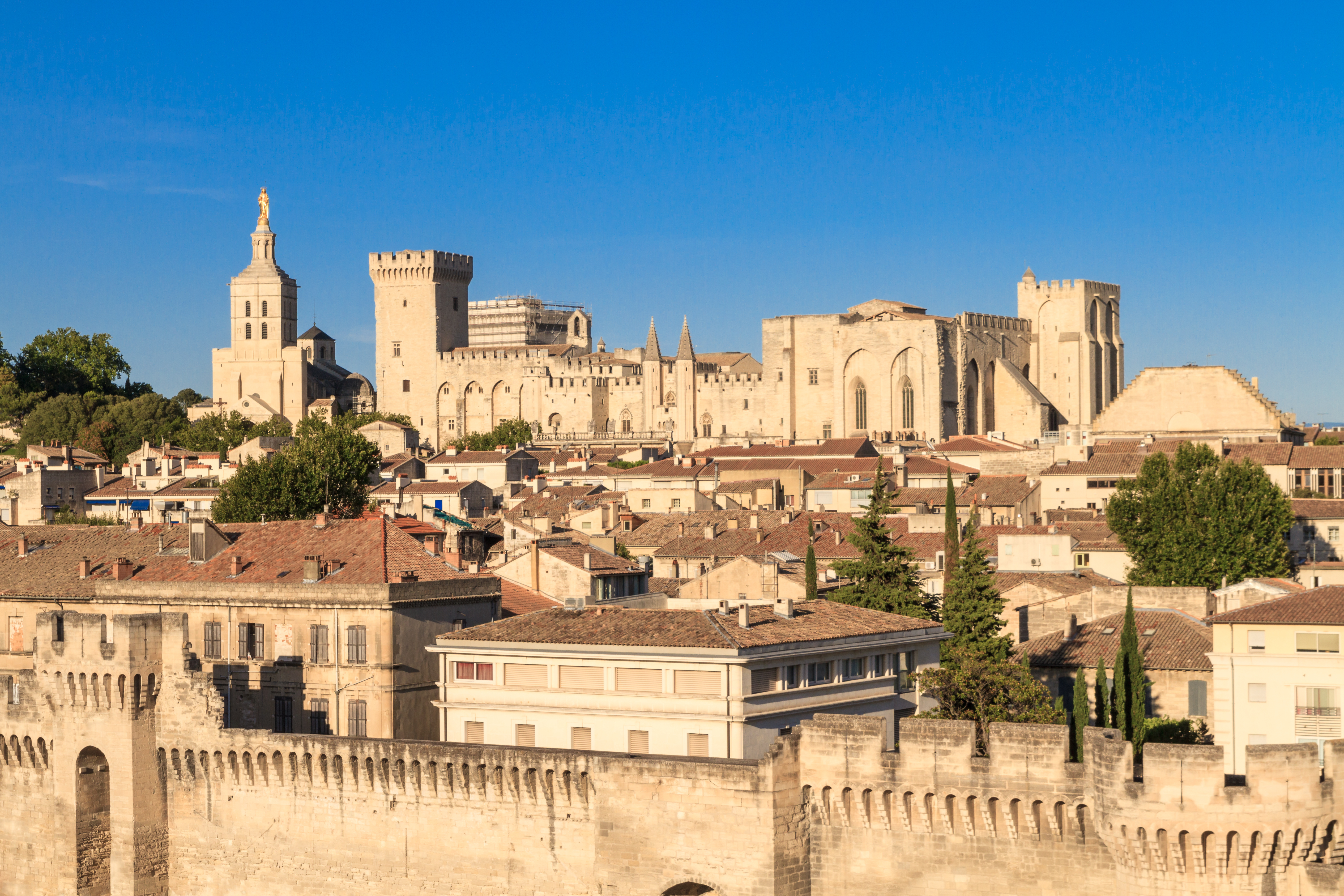Gotisk Paveslot og Notre Dame kirke dominerer Avignon skyline