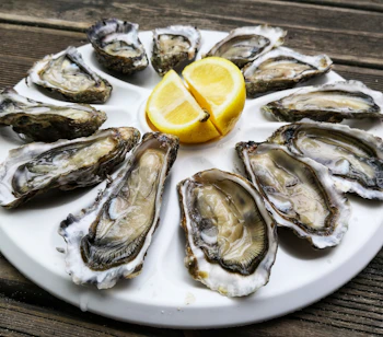 Franske østers elegant serveret med frisk citron