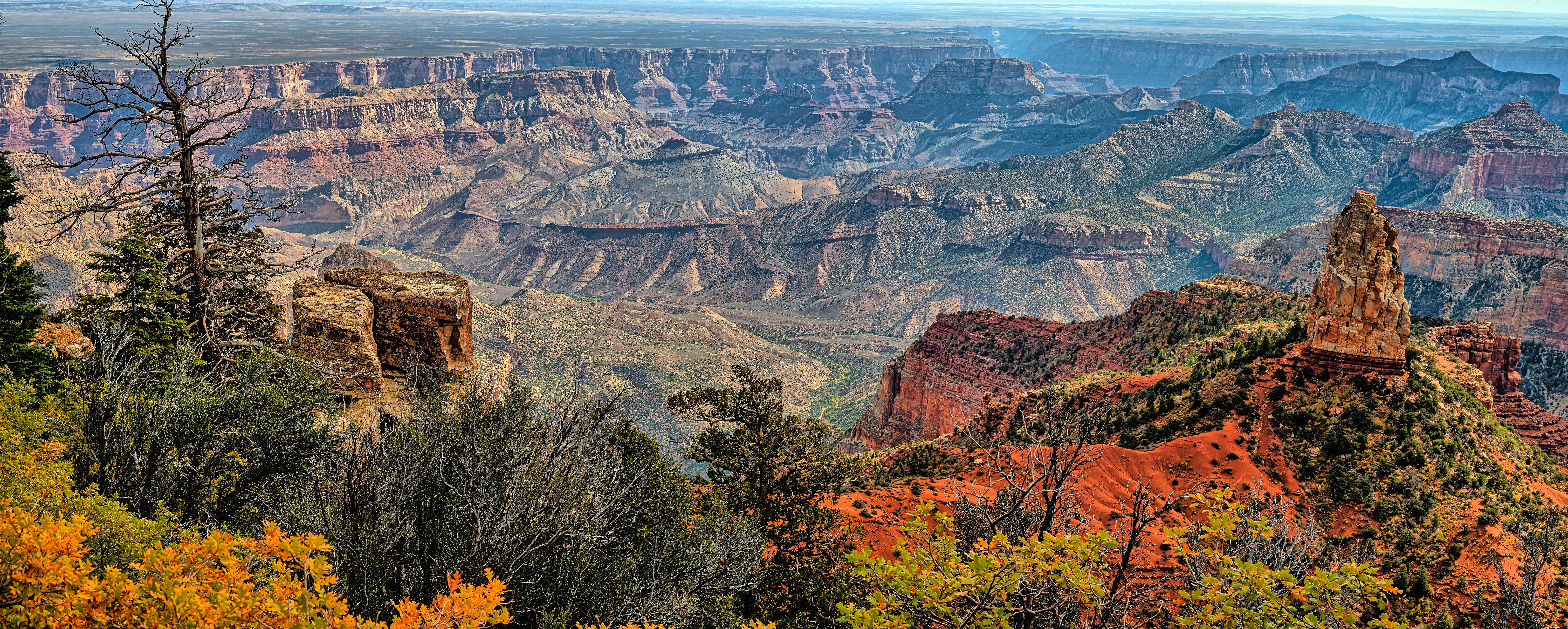 Storslået naturlandskab fra Grand Canyon med dybe dale og røde sandstensformationer i Arizona
