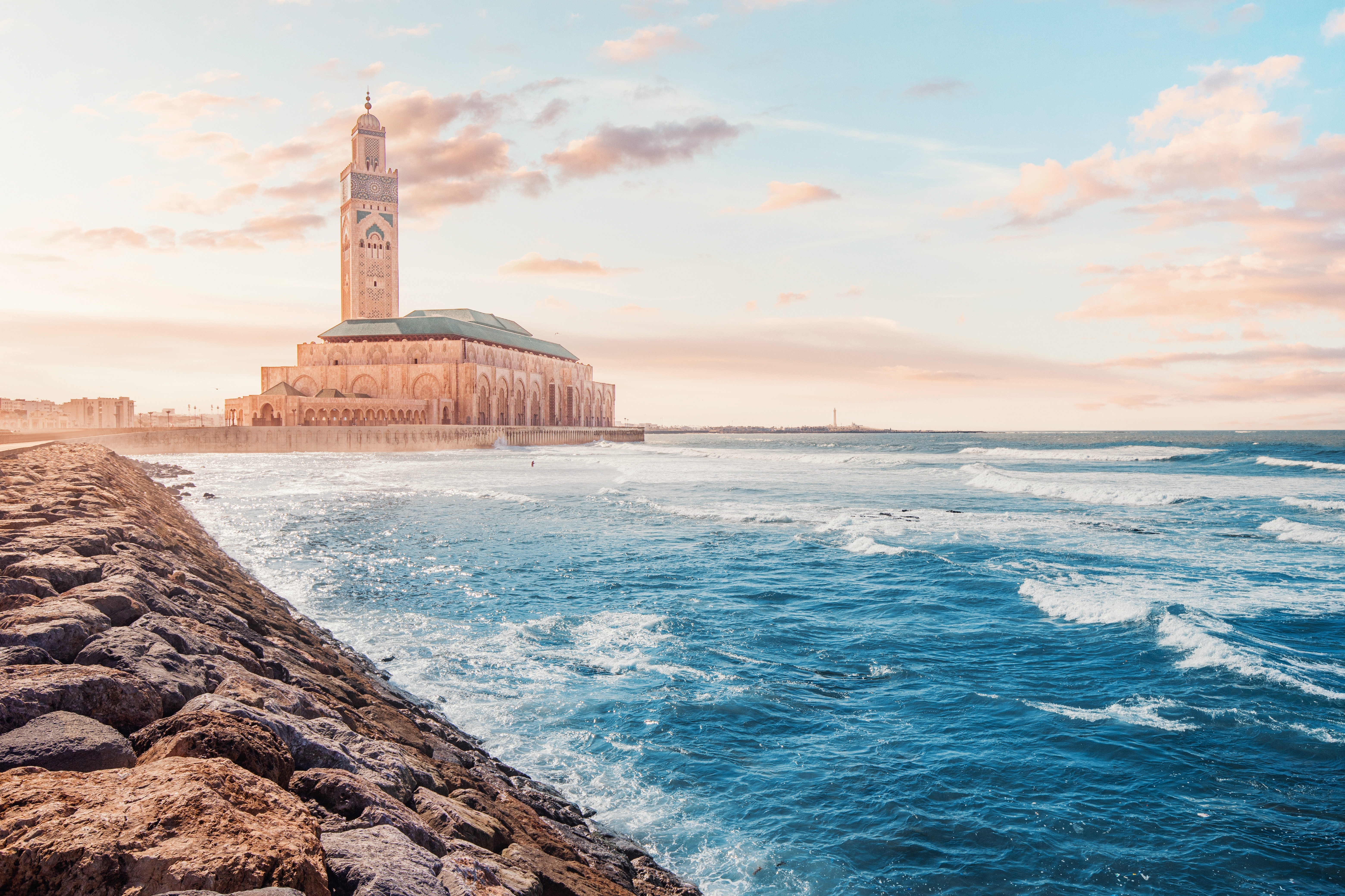 Storslået Hassan II Moské på kysten af Casablanca Marokko