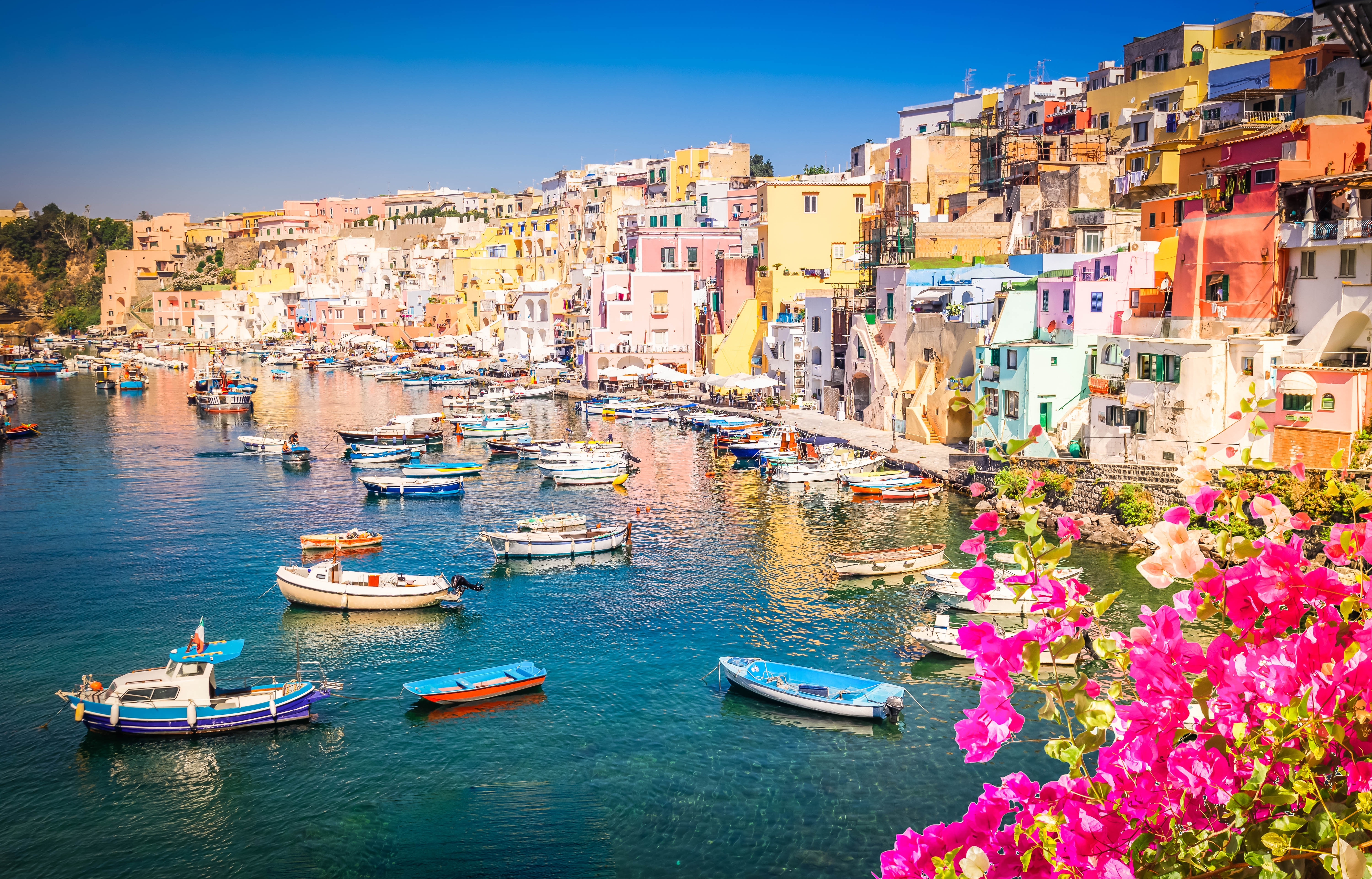 Pittoresk havn med små både på den italienske ø Procida