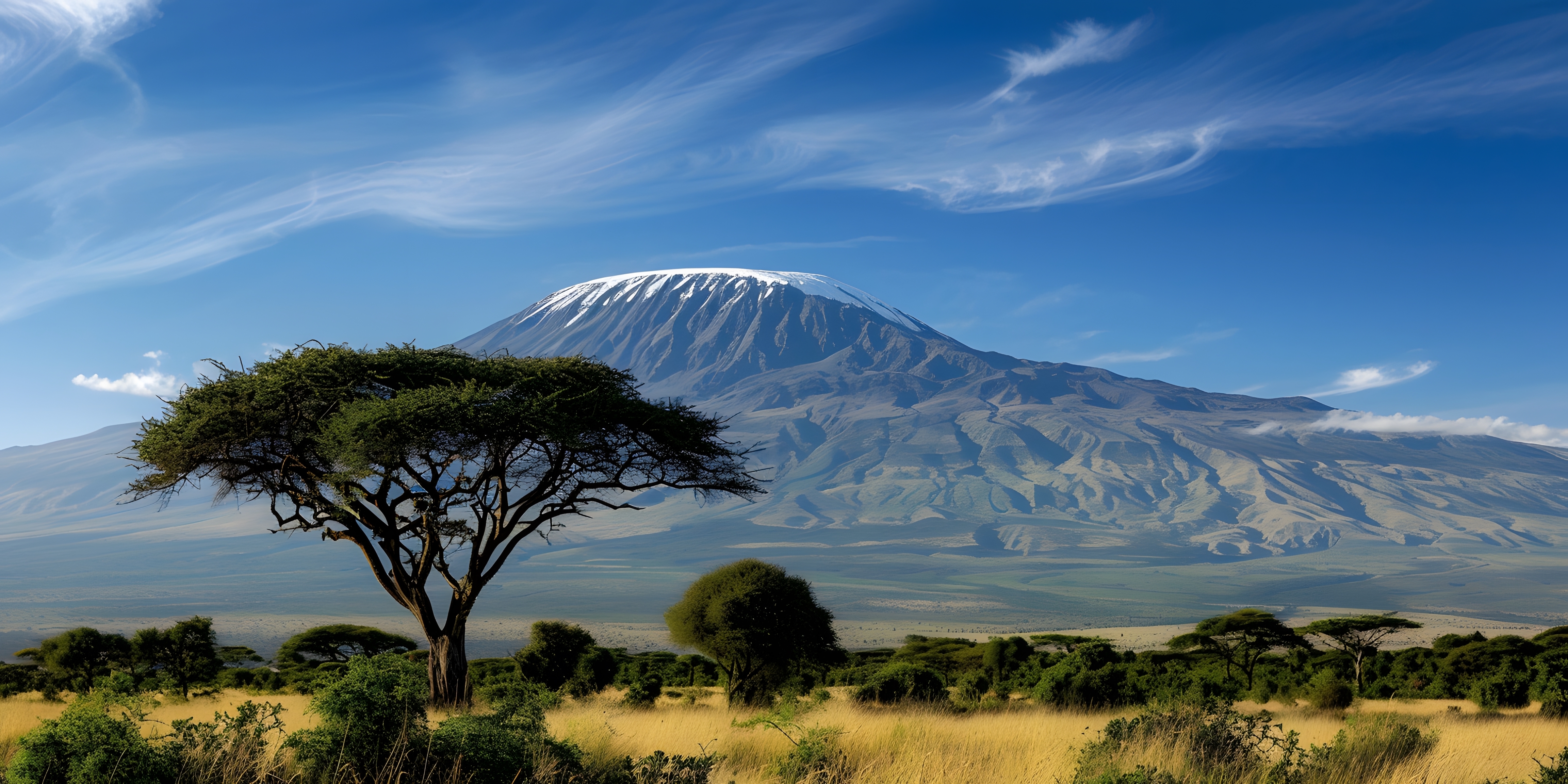 Mount Kilimanjaro og akacietræ i spektakulært afrikansk savannelandskab