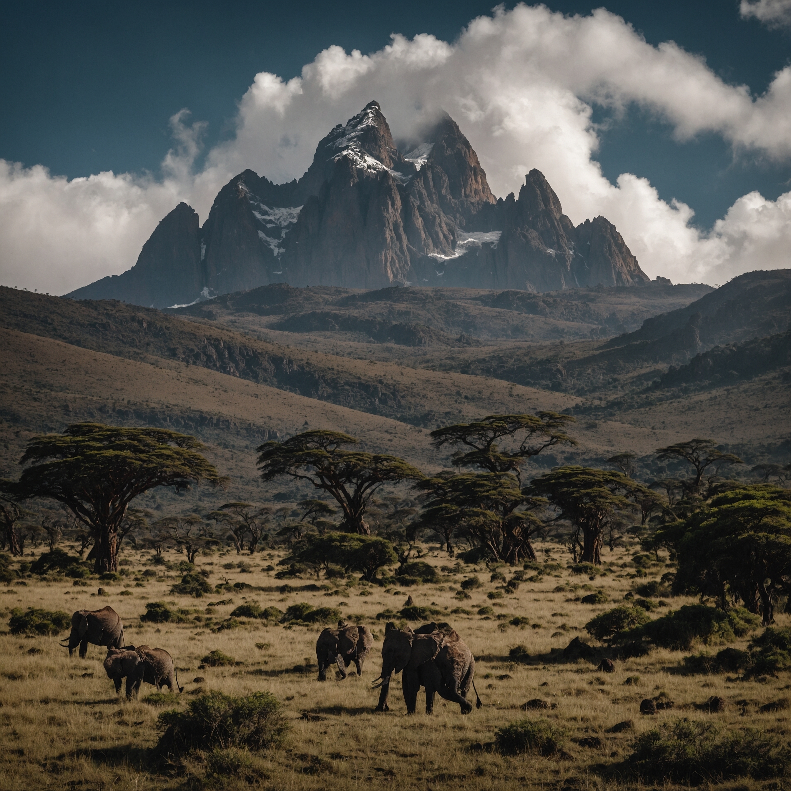 Kilimanjaro bjerg med elefanter i Kenya safari rejse destinationer