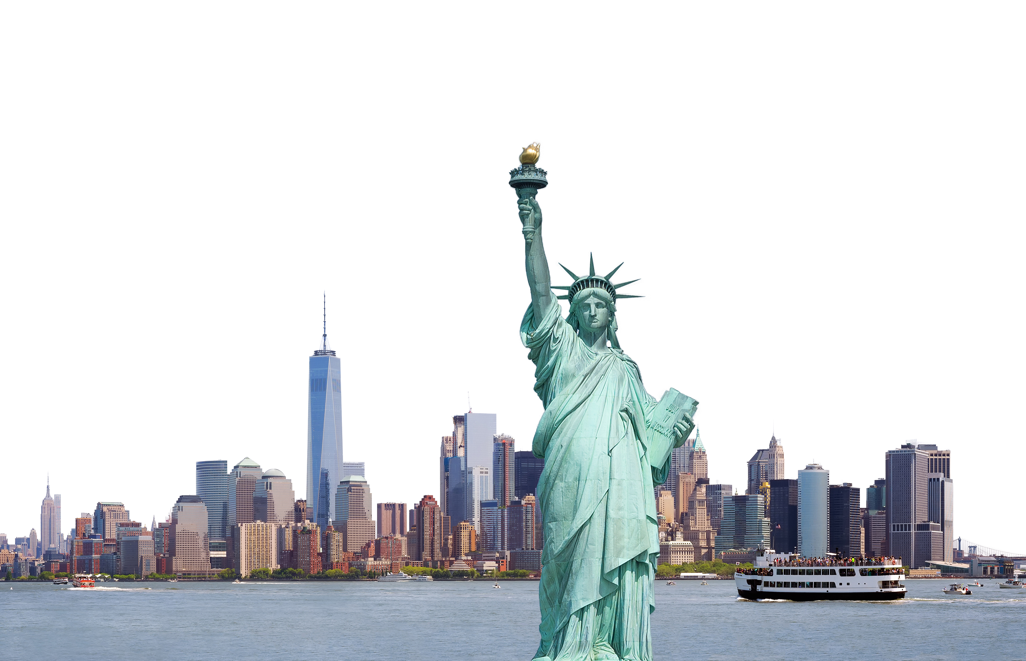 Liberty Statue med Manhattan baggrund i New York havn