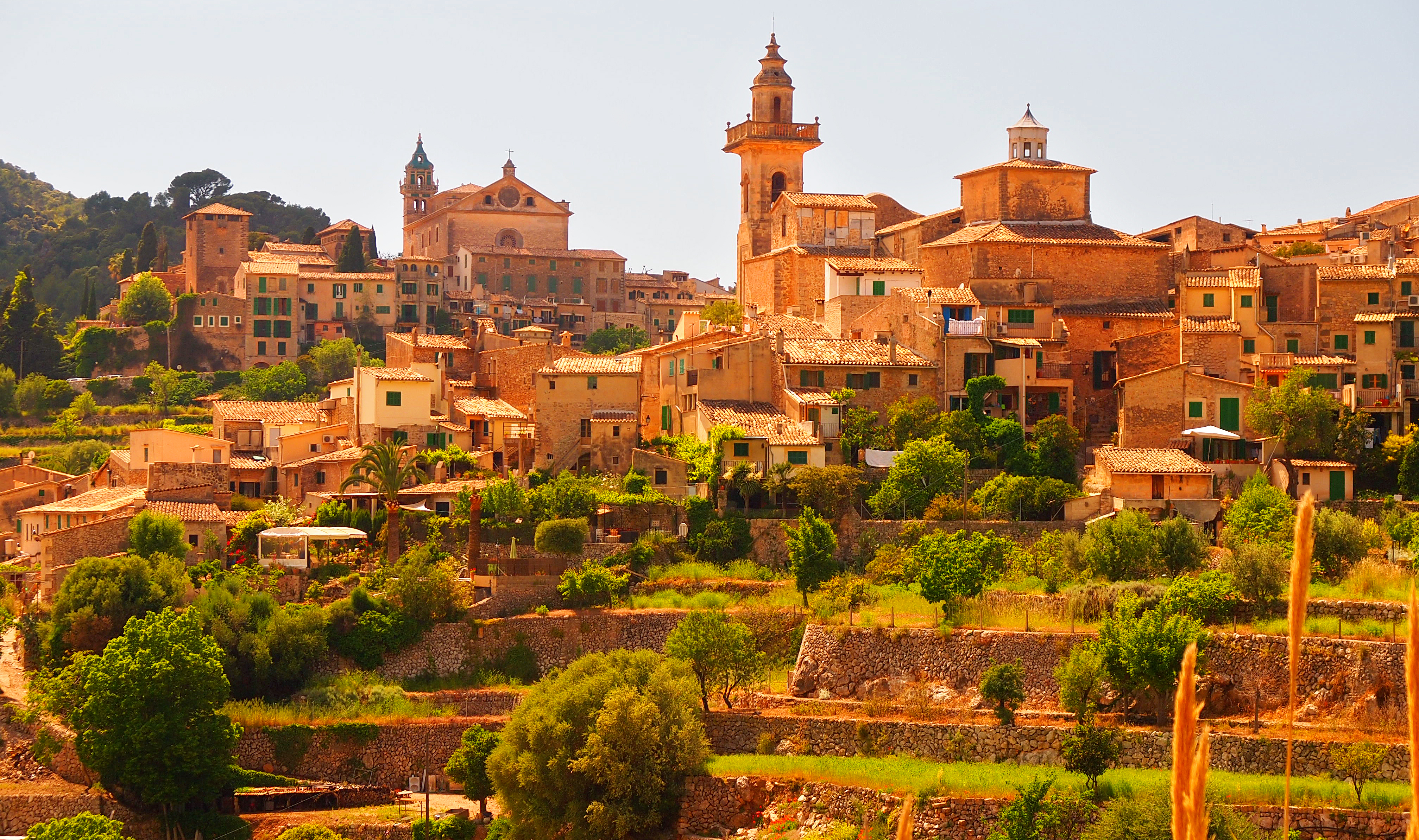 Panoramaudsigt over den pittoreske Valldemossa landsby på Mallorca med traditionel balearisk arkitektur og middelhavsnatur