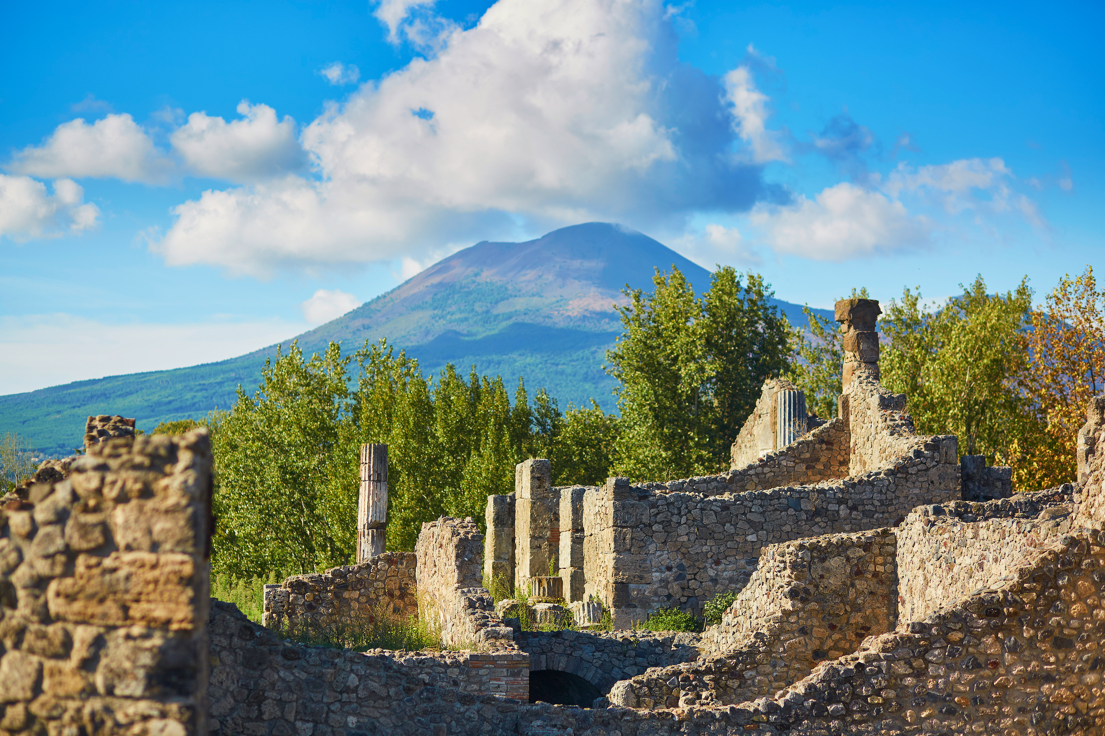 UNESCO verdensarv Pompeii ruiner med Vesuv vulkan i baggrunden, Campania Italien