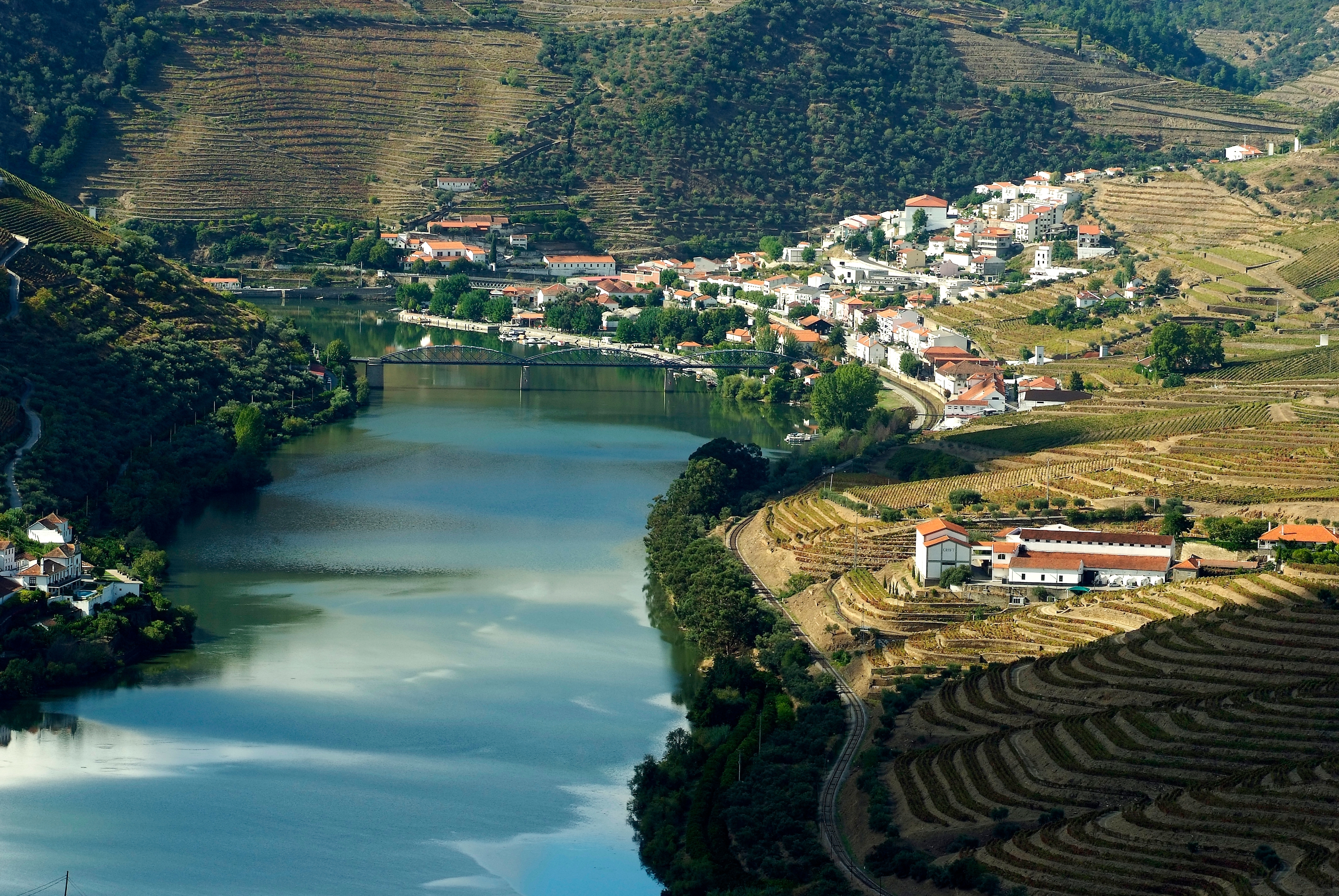 Spektakulær udsigt over Douro-dalen med vingårdsterrasser og lokale huse
