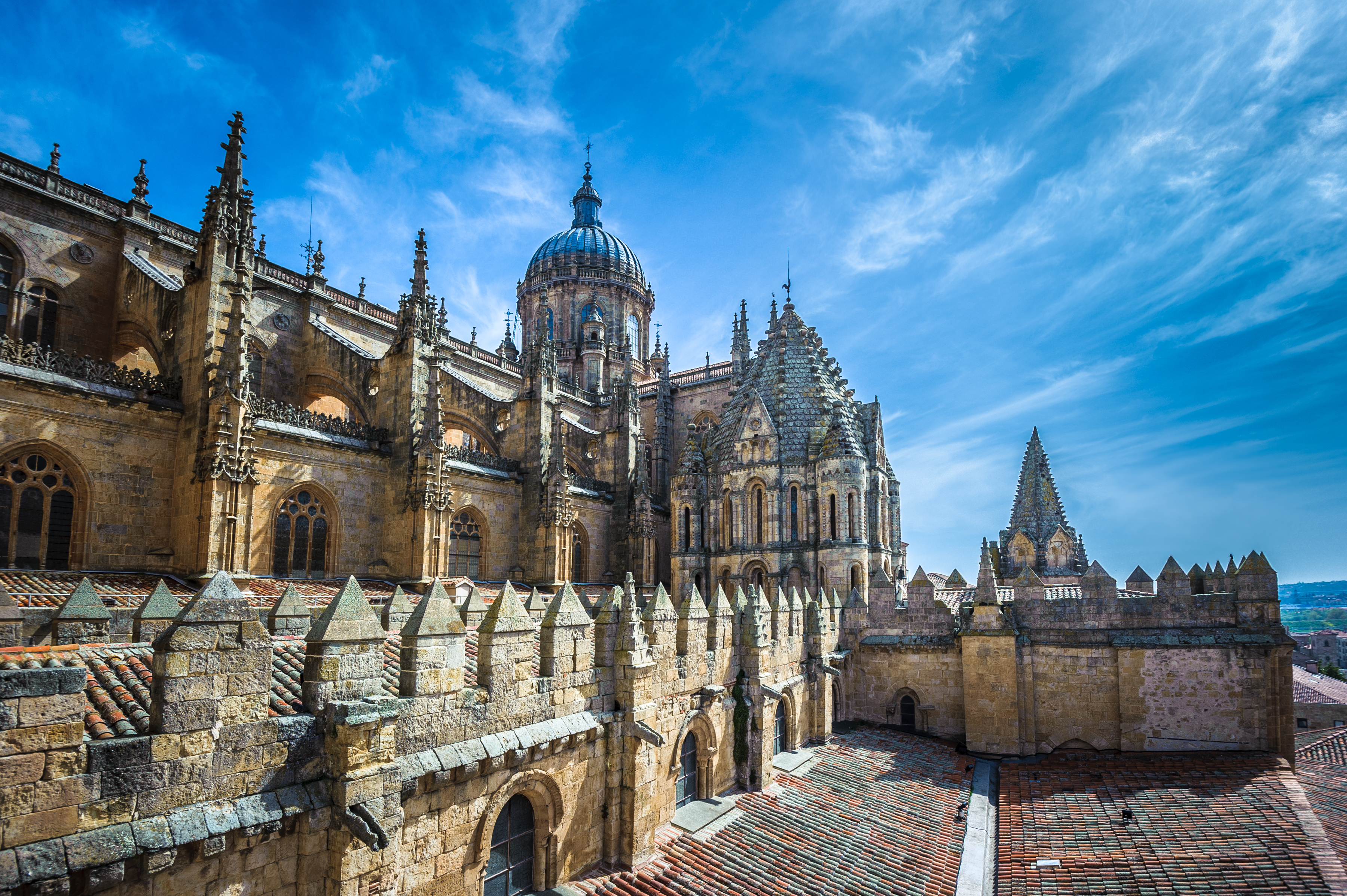 Spansk domkirke i Salamanca med middelalderlig arkitektur og ornamentik