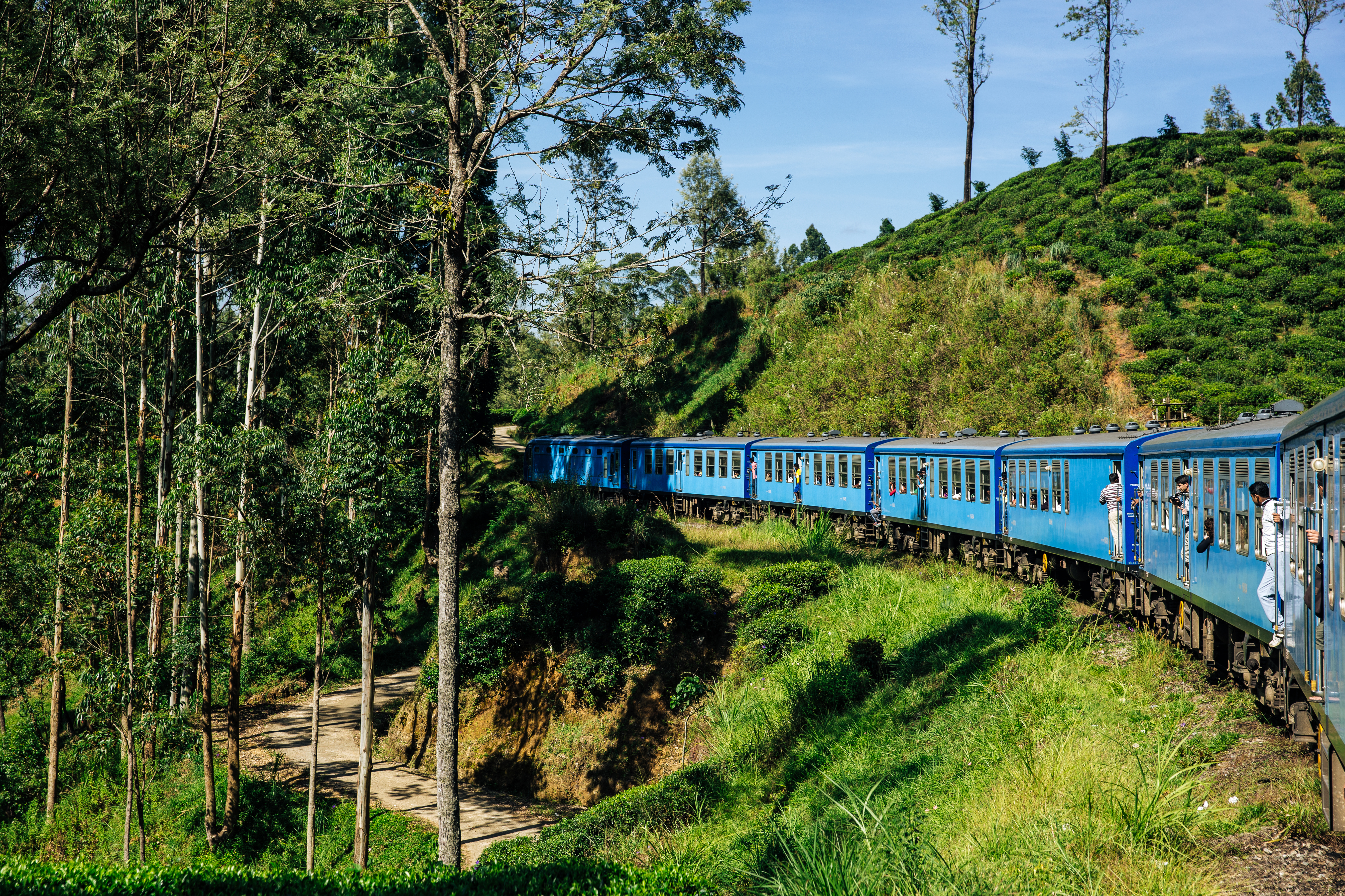 Idyllisk togrejse i Sri Lankas højland fra Nuwara Eliya til Kandy omgivet af frodige teplantager og storslået bjerglandskab