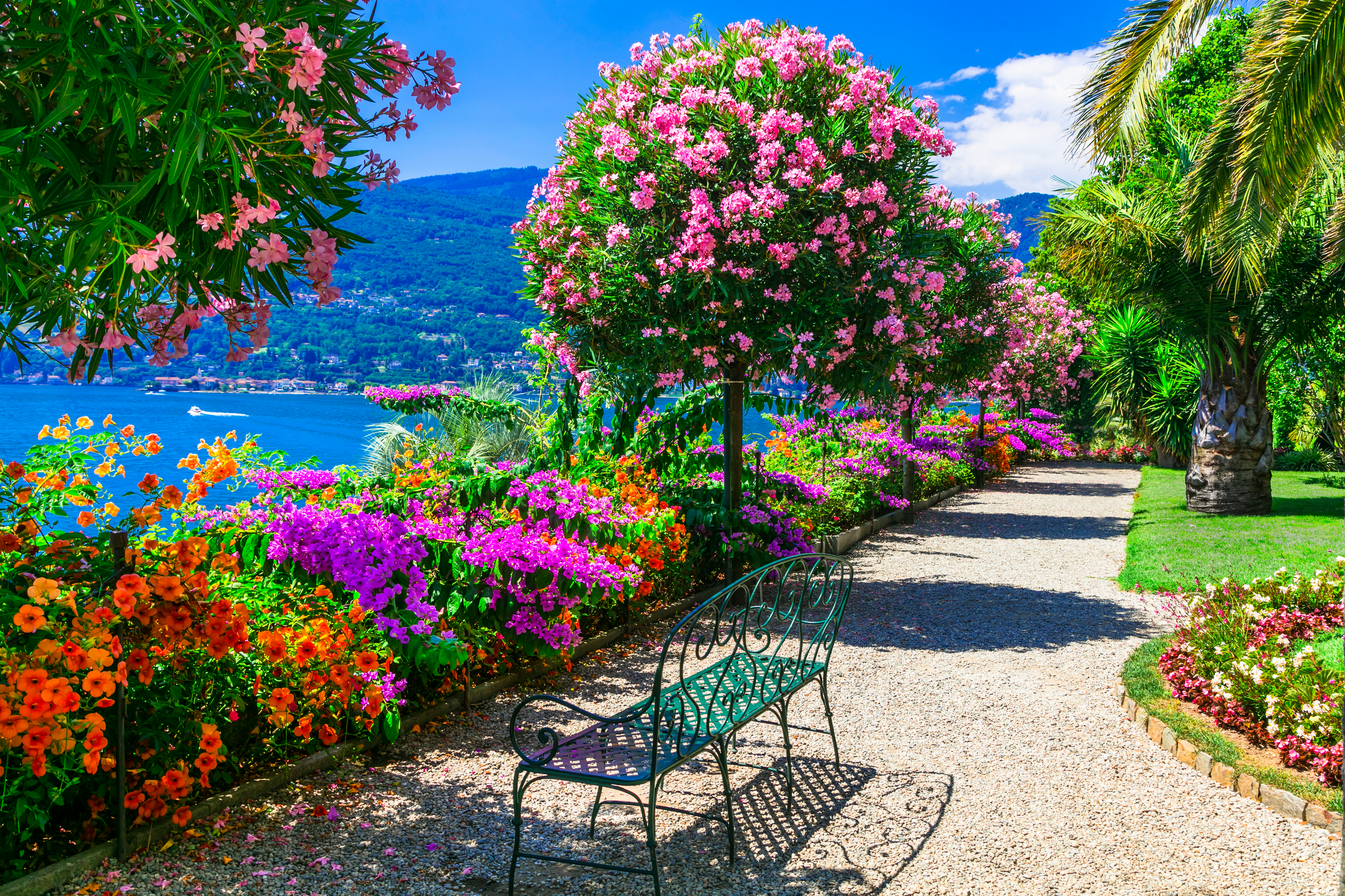 Naturskøn udsigt over den historiske ø Isola Madre med dens velholdte haver, frodige vegetation og kulturarv ved Lago Maggiore