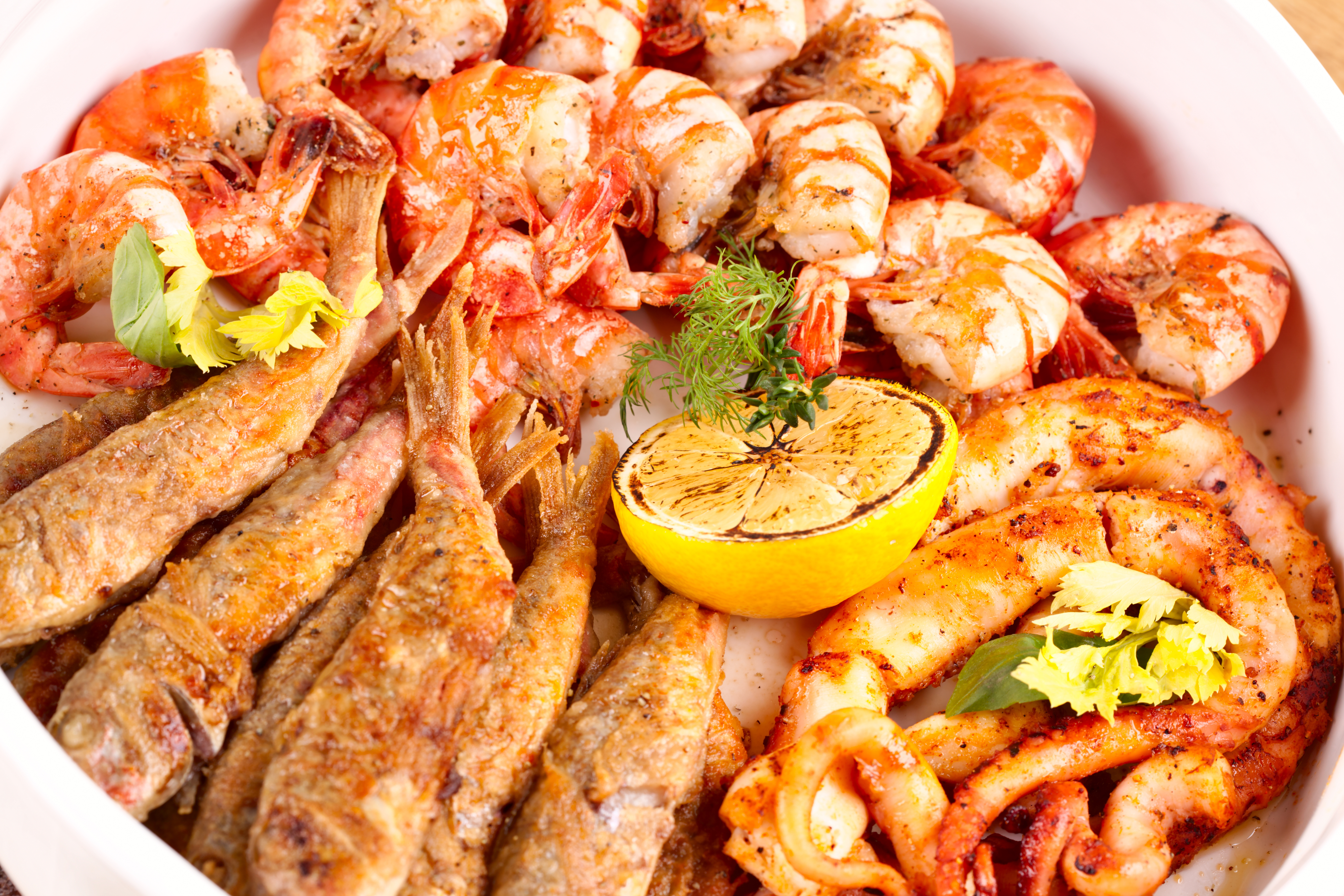 Tapas skaldyr fra Andalusien med grillet blæksprutte og rejer