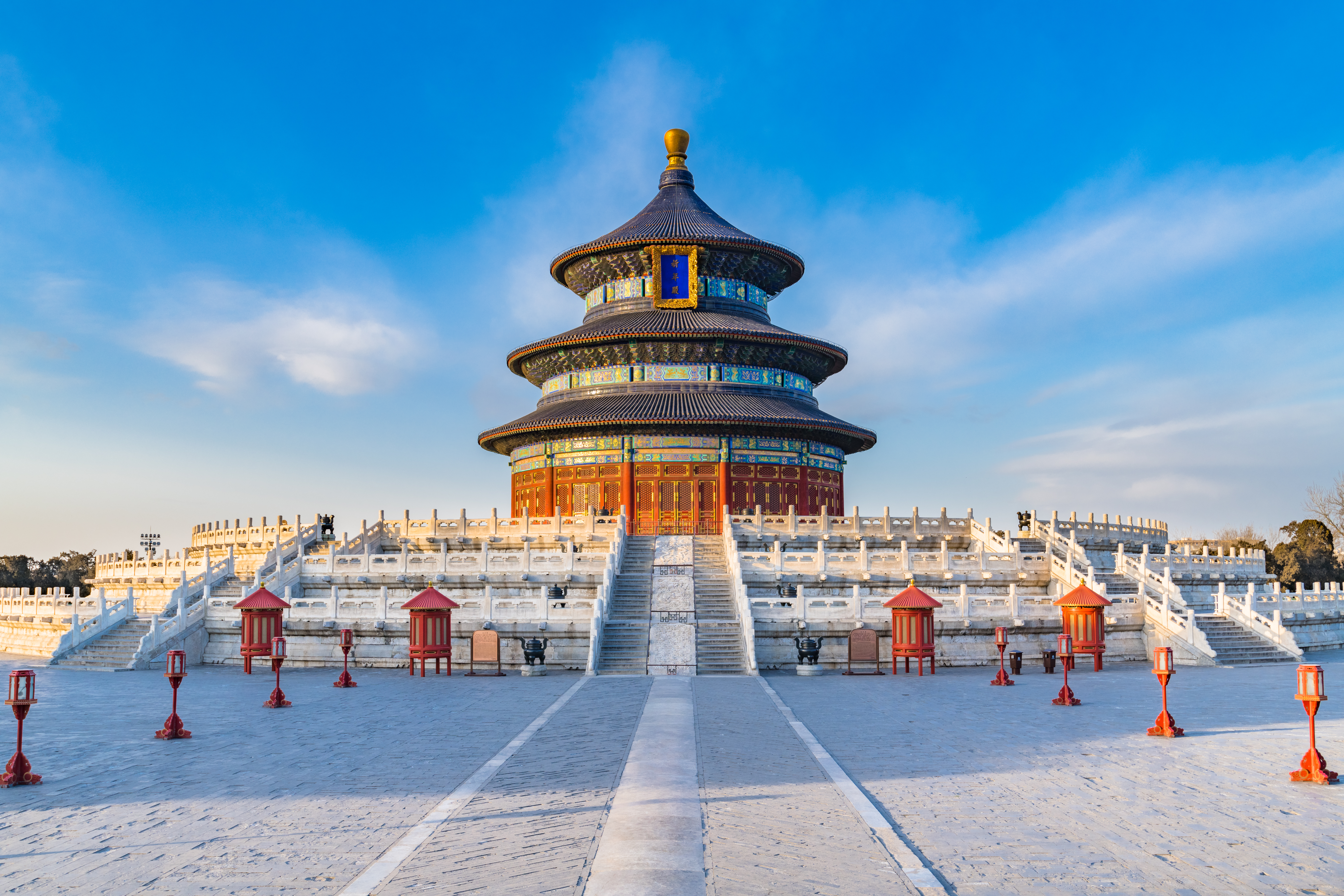 Det spektakulære Himmelens Tempel i Beijing Kina på blå himmel