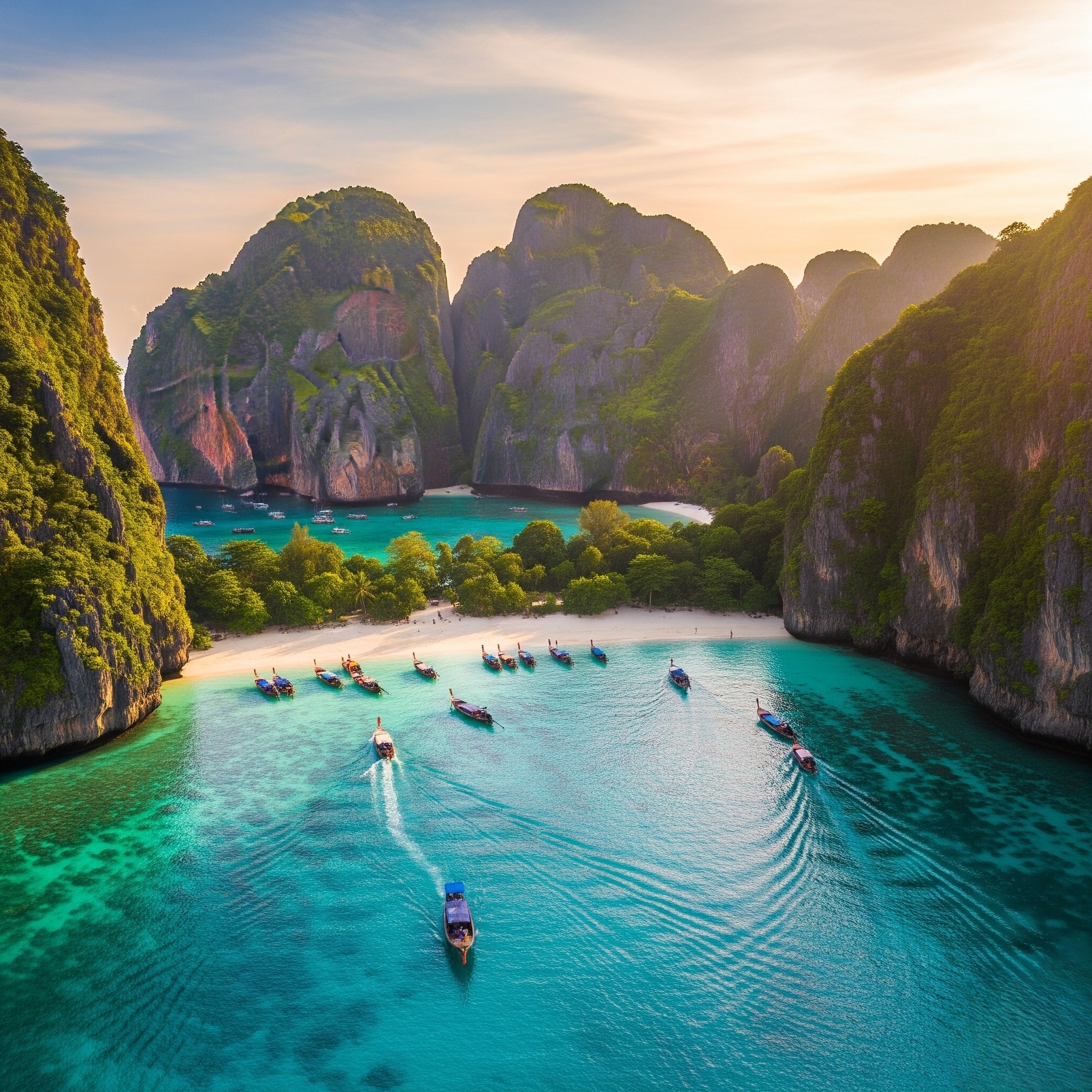 Turkist vand og dramatiske klipper på Phi Phi Island, Thailand