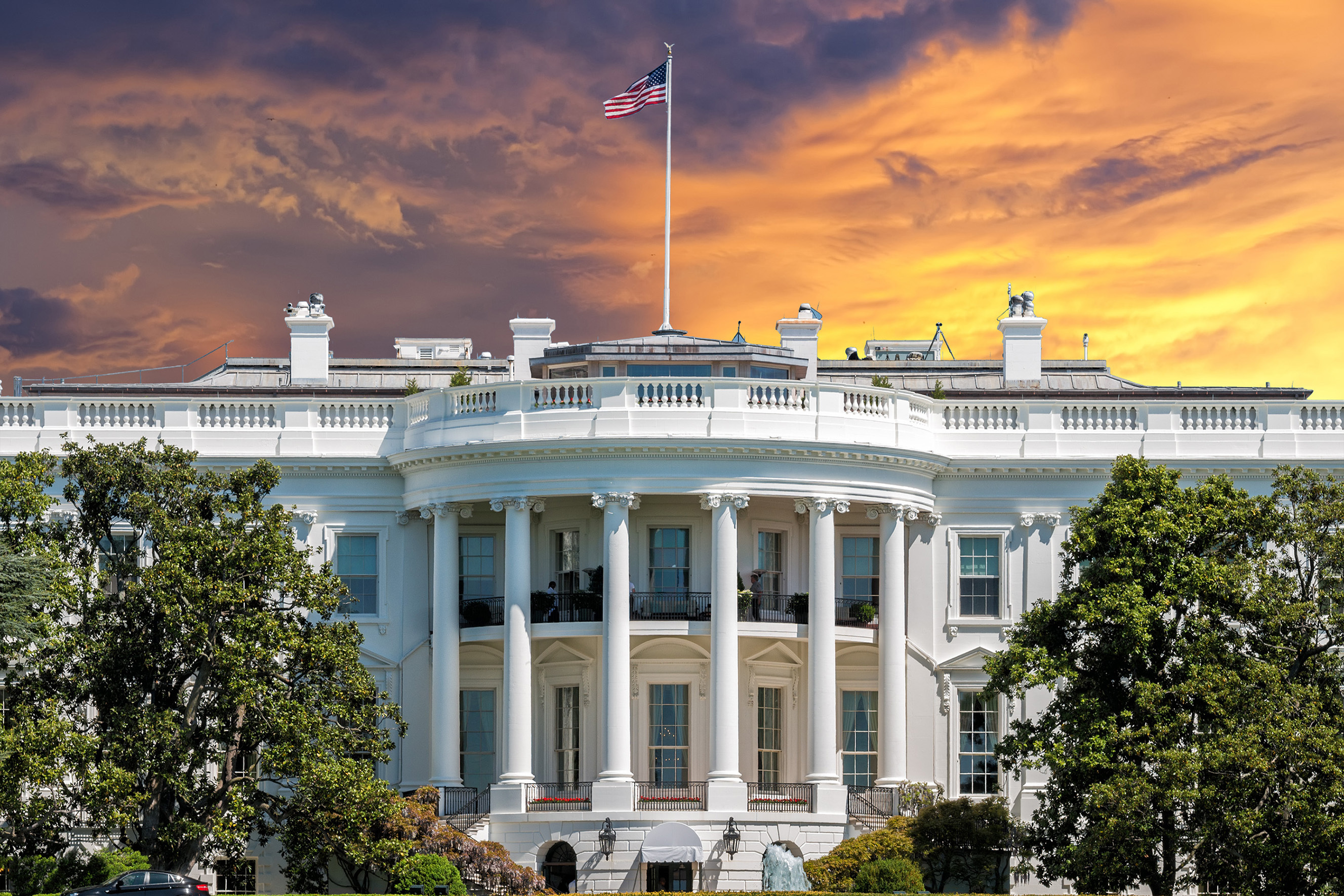 USA rejsemål Det Hvide Hus Washington DC ved solnedgang