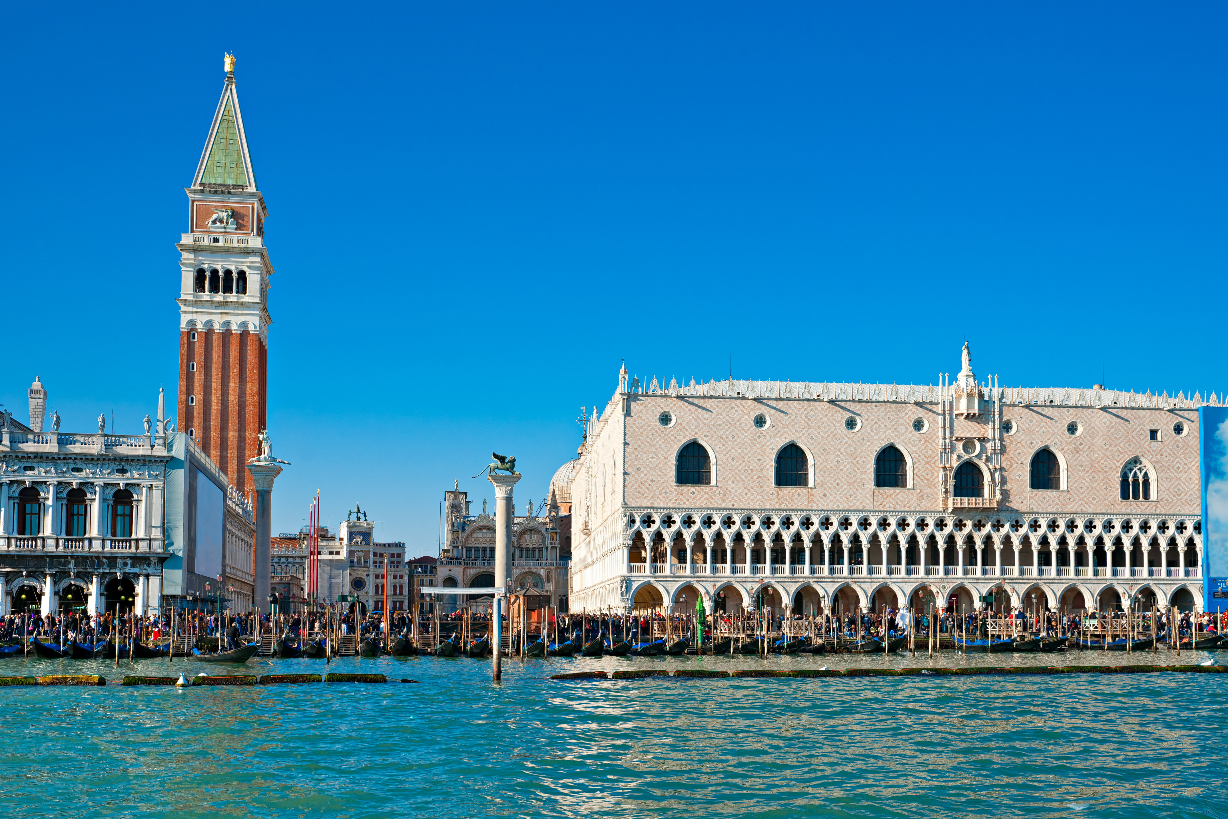 Det smukke Sankt Markus Plads i Venedig med Campanile tårnet og historiske Dogepalads