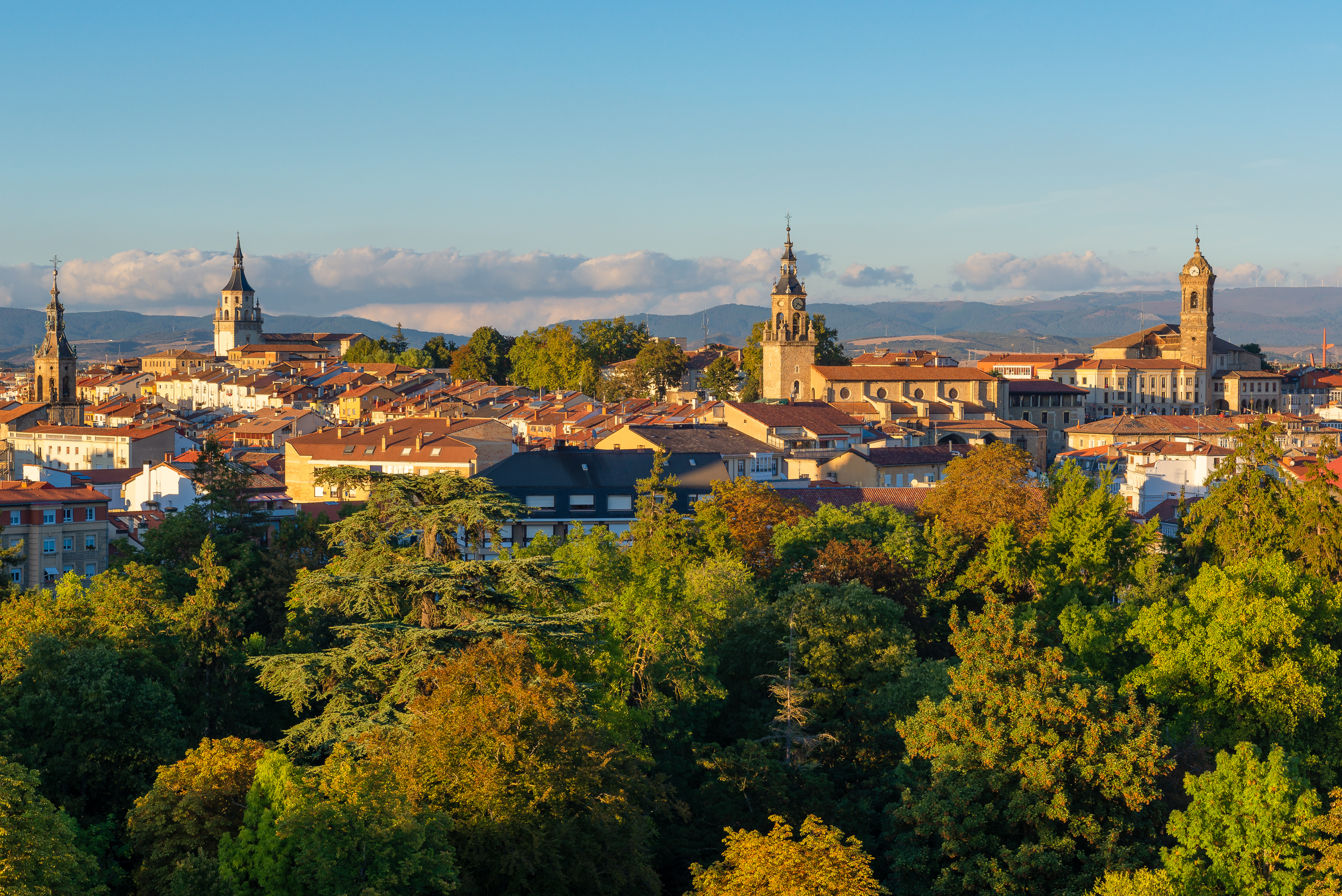 Luftfoto over den charmerende by Vitoria-Gasteiz med gamle bygninger og kirker i Baskerlandet