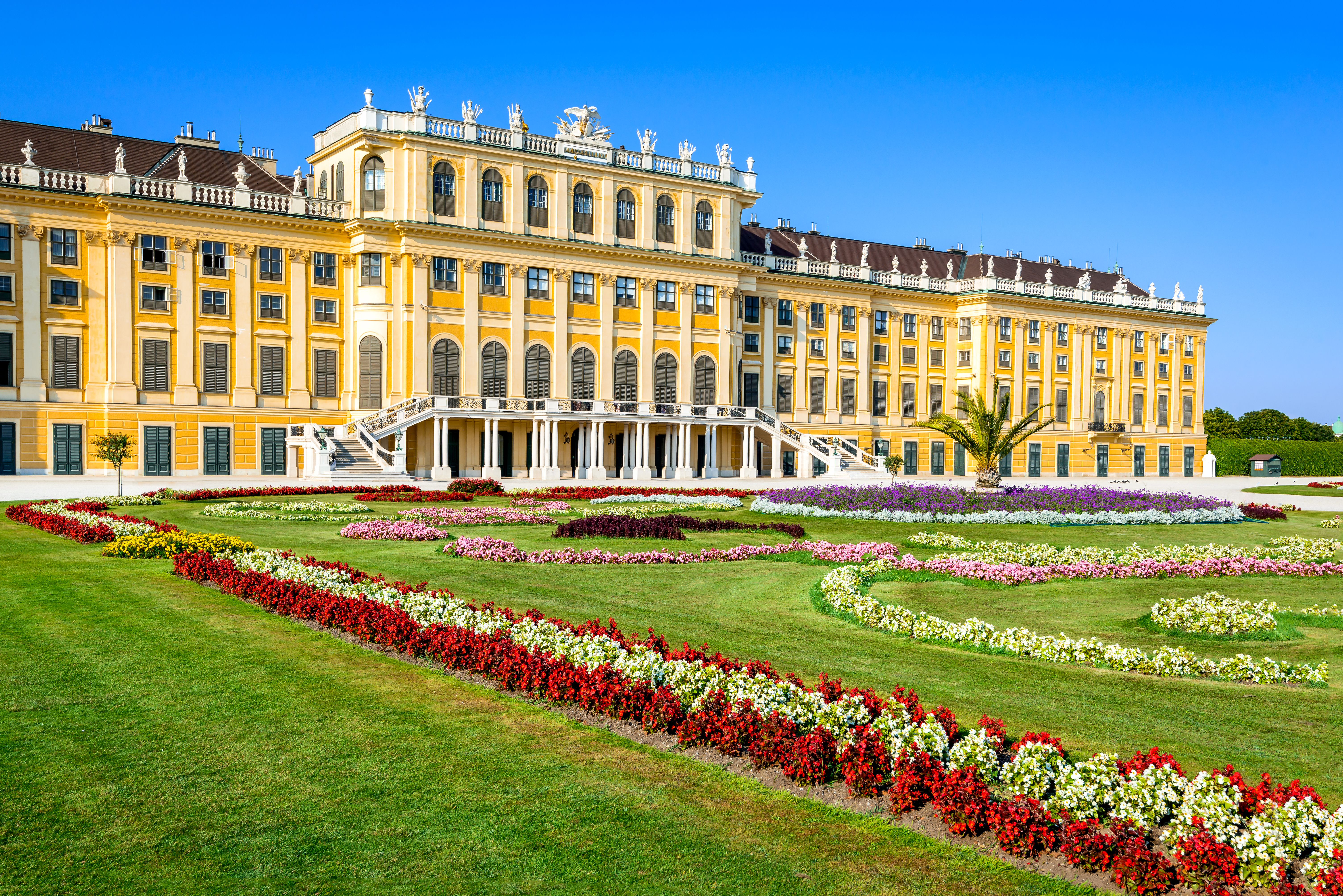 Schönbrunn kejserslot i Wien med UNESCO-beskyttede haver og blomsterbede